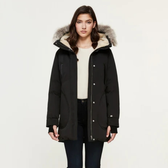 Soia & Kyo Jackets & Blazers - Soia & Kyo Black Hooded Puffer Coat with Fur Trim